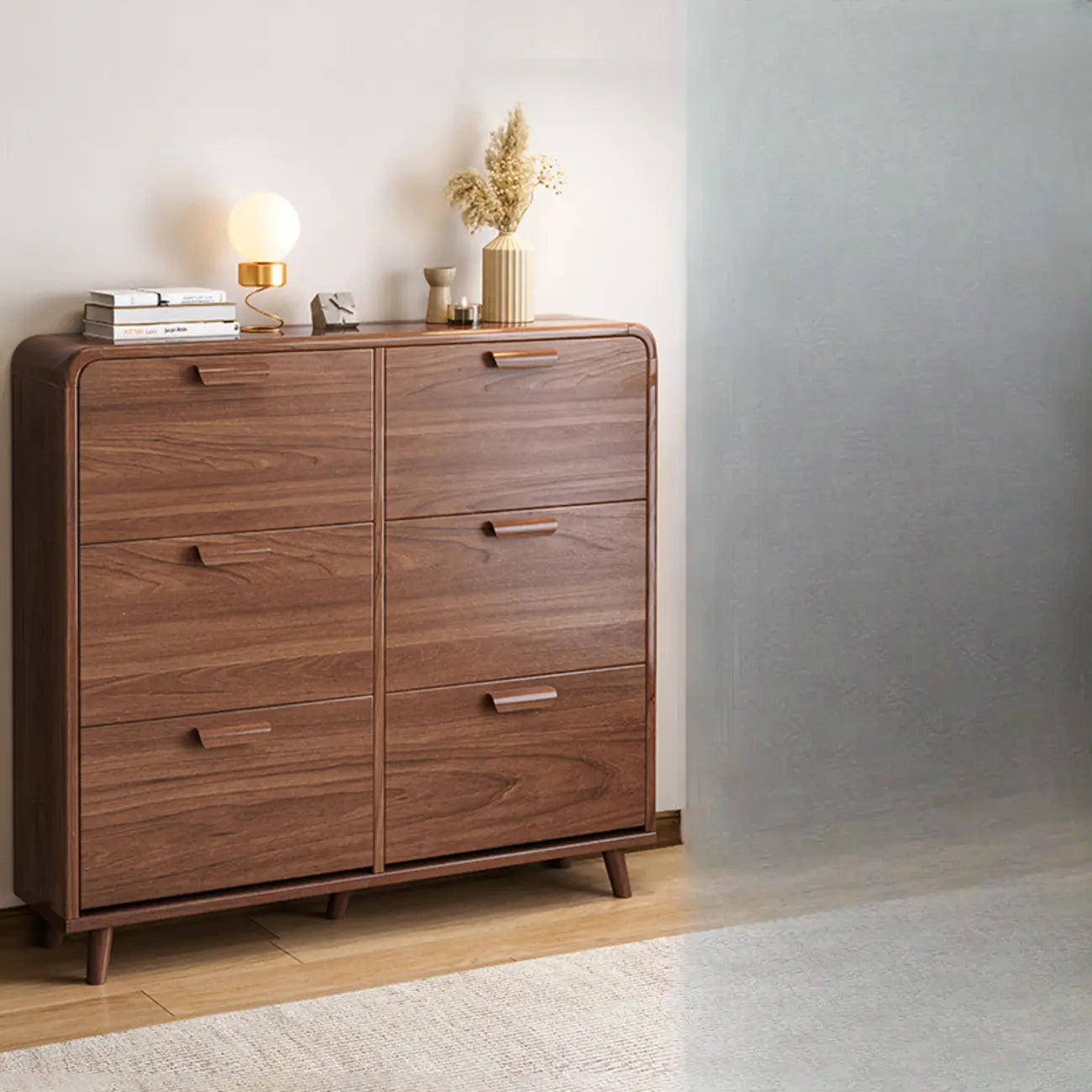 Meuble à chaussures traditionnel en bois massif à 3 niveaux, dissimulé et réglable