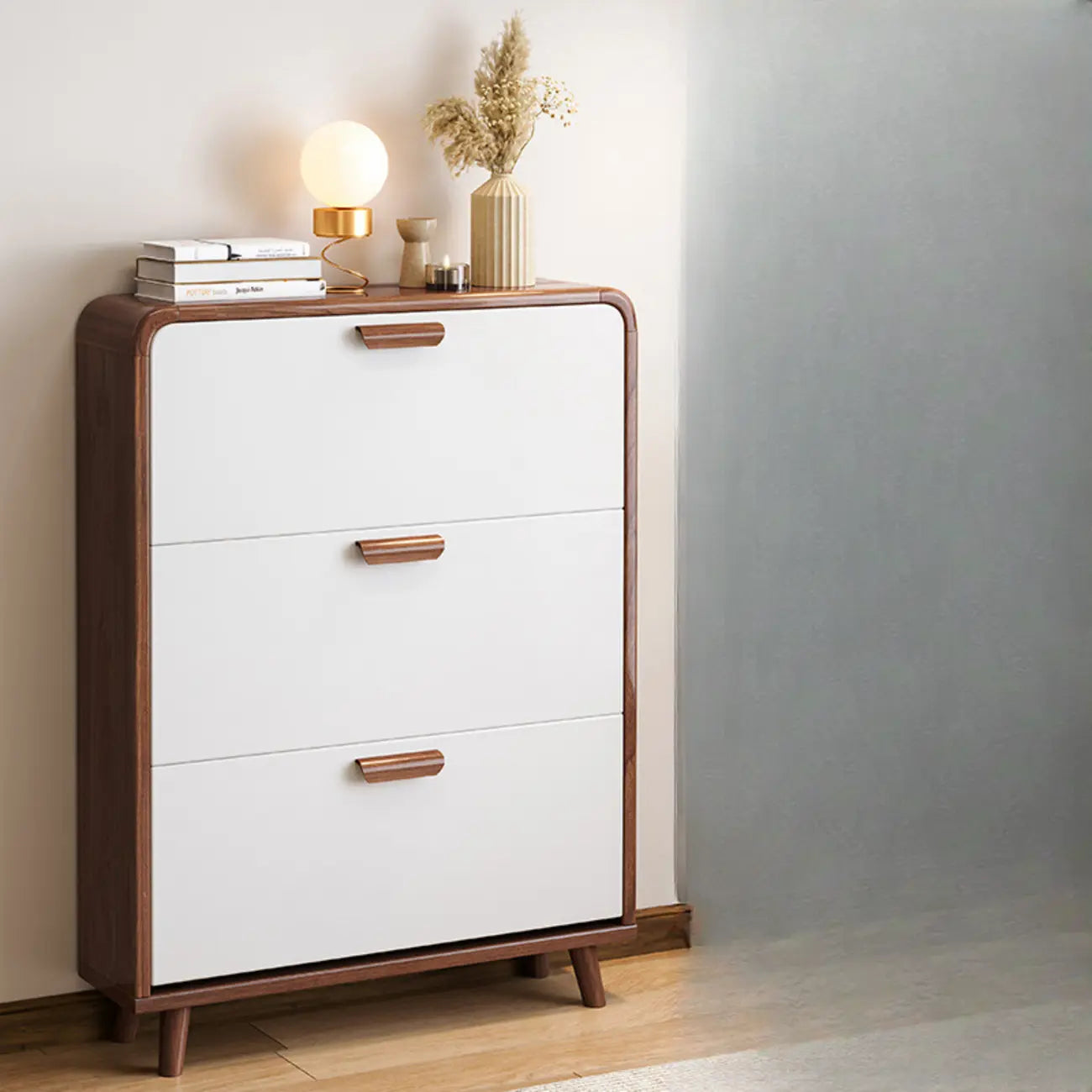 Meuble à chaussures traditionnel en bois massif à 3 niveaux, dissimulé et réglable