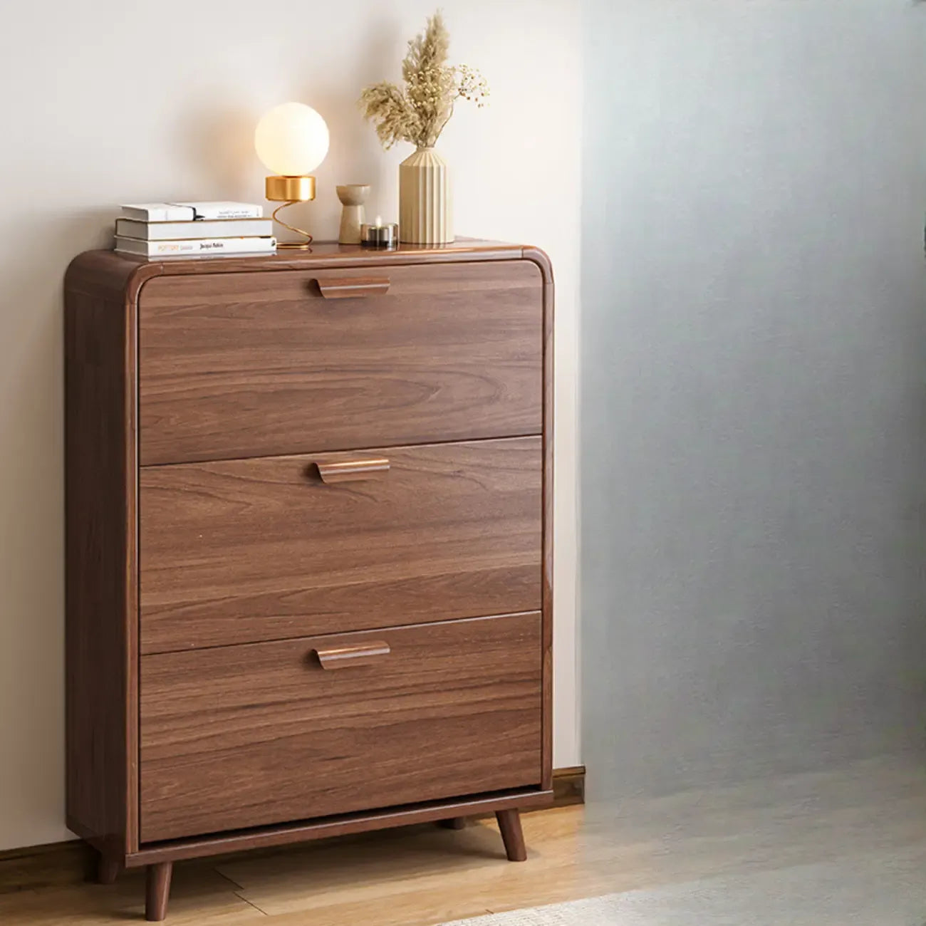 Meuble à chaussures traditionnel en bois massif à 3 niveaux, dissimulé et réglable