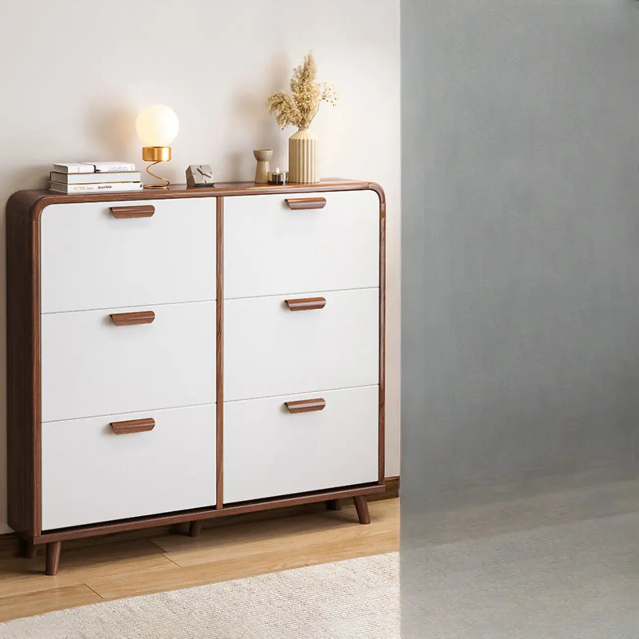 Meuble à chaussures traditionnel en bois massif à 3 niveaux, dissimulé et réglable