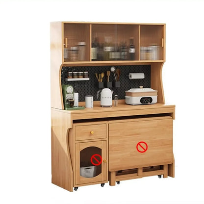 Buffet de cuisine mobile en bois naturel avec portes