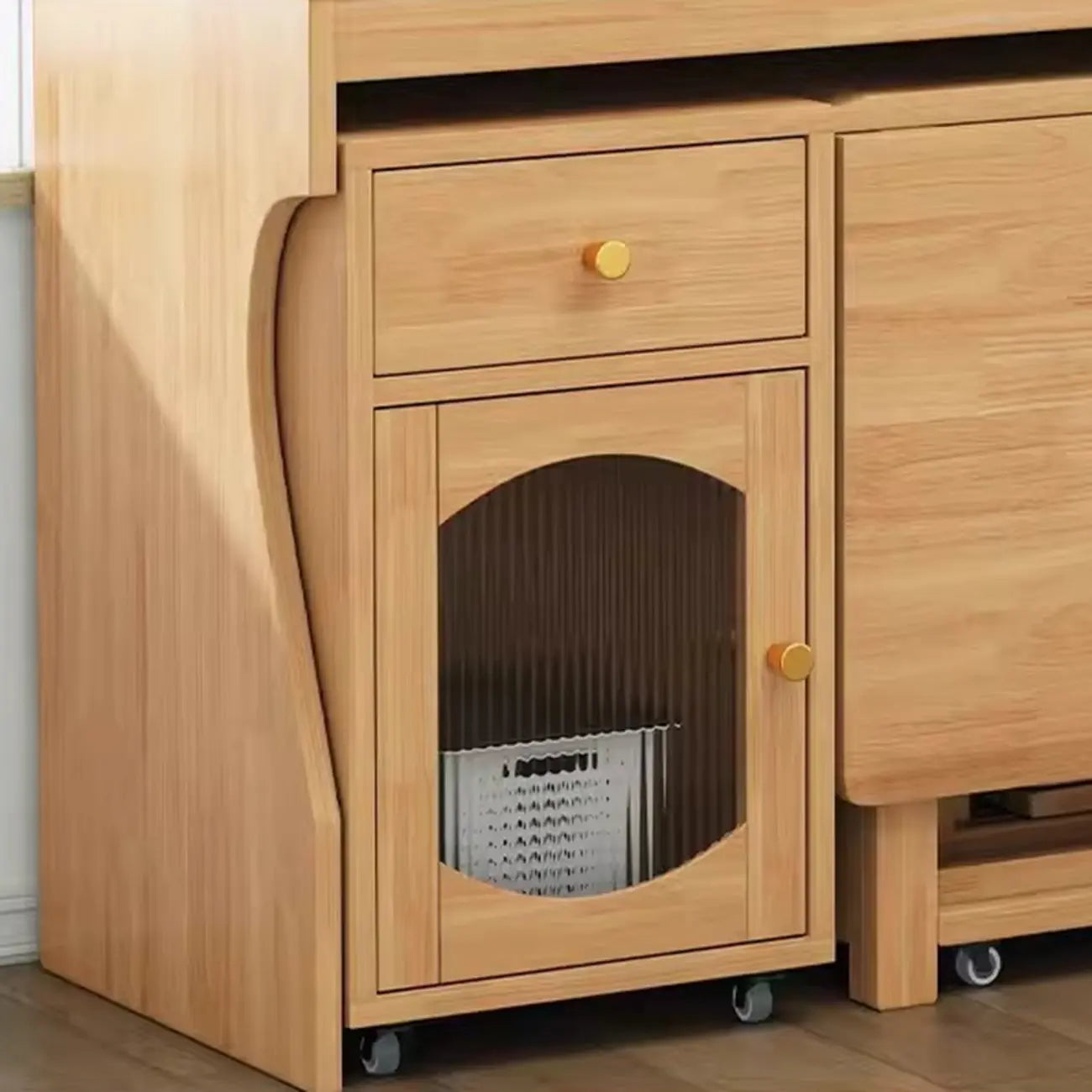 Buffet de cuisine mobile en bois naturel avec portes