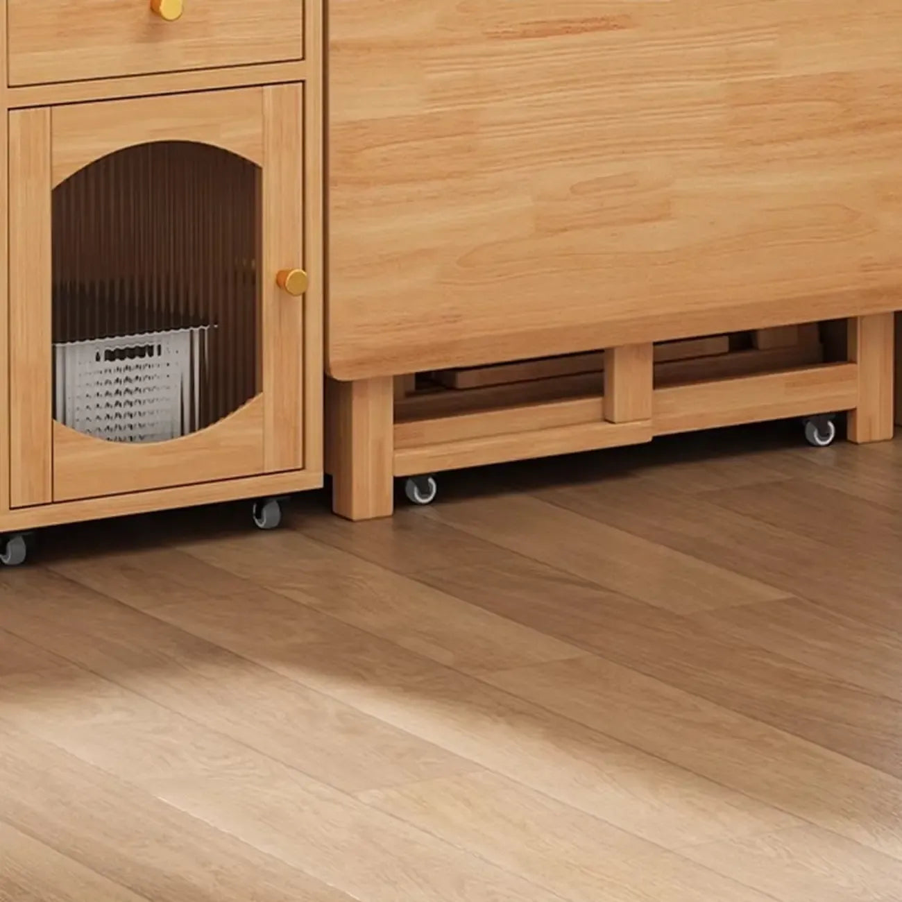 Buffet de cuisine mobile en bois naturel avec portes