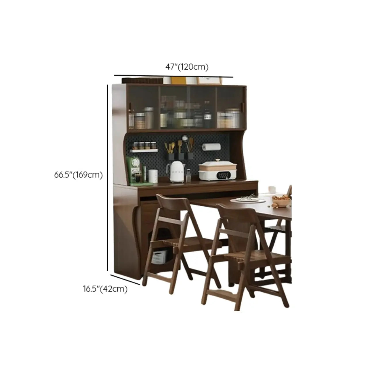 Buffet de cuisine mobile en bois naturel avec portes