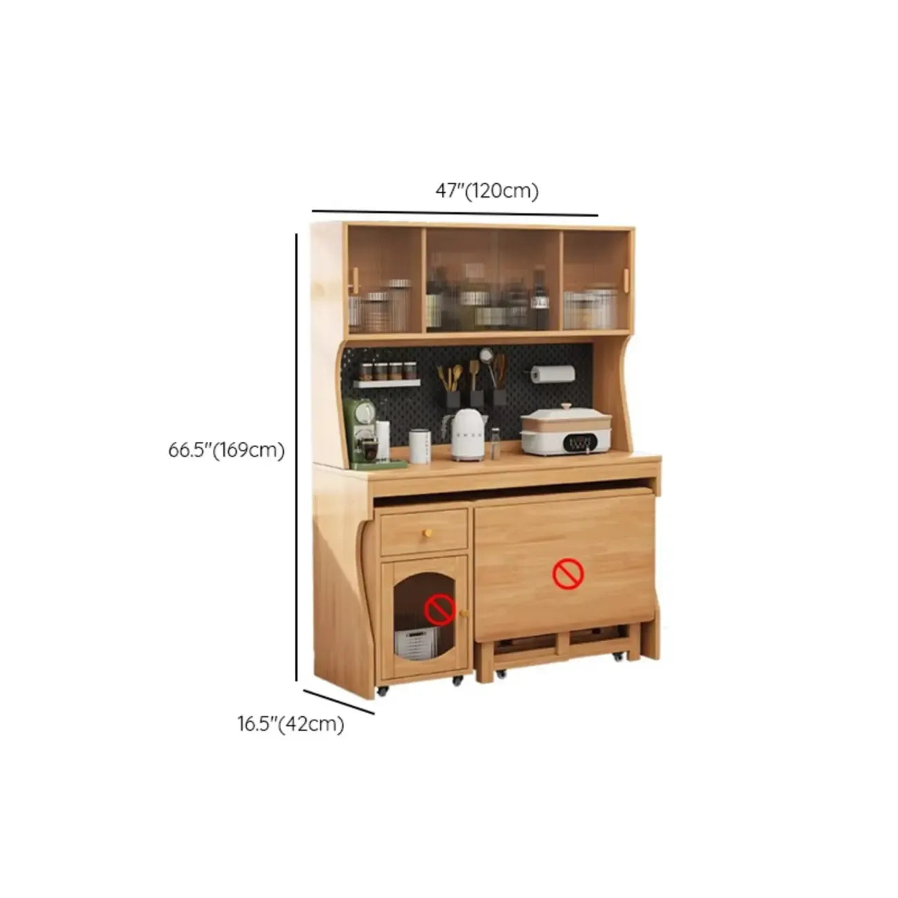 Buffet de cuisine mobile en bois naturel avec portes