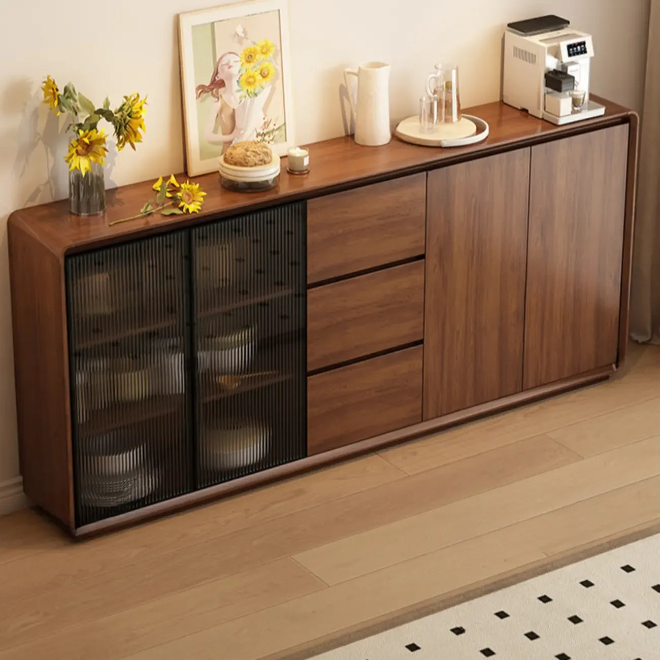 Buffet décontracté en bois couleur expresso avec tiroirs