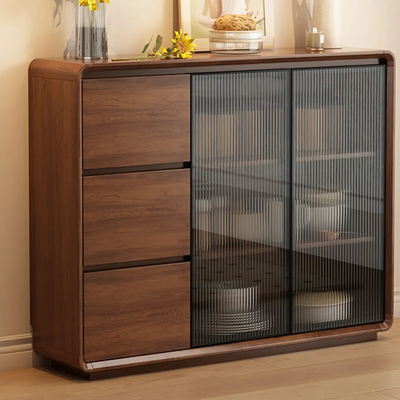 Buffet décontracté en bois couleur expresso avec tiroirs