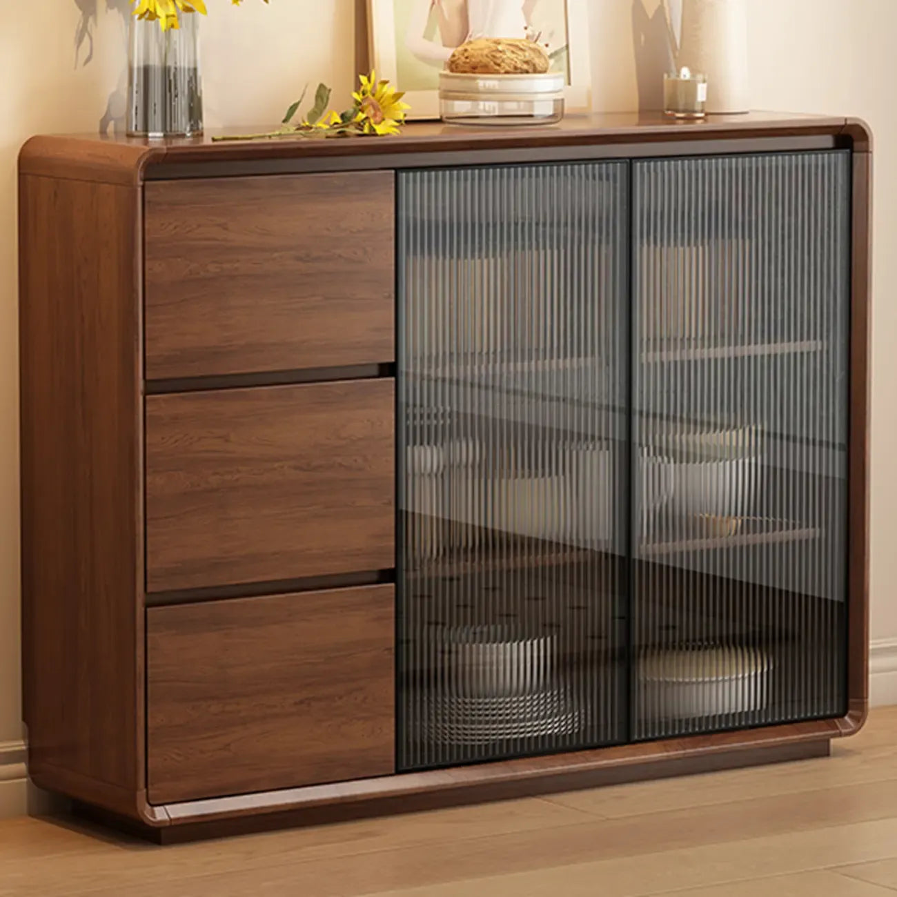 Buffet décontracté en bois couleur expresso avec tiroirs