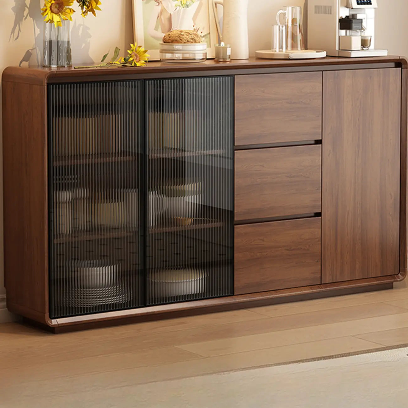 Buffet décontracté en bois couleur expresso avec tiroirs