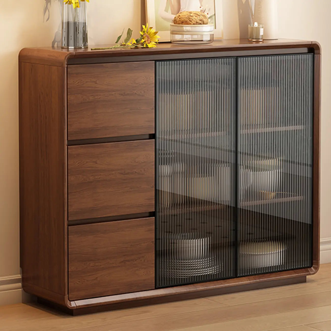 Buffet décontracté en bois couleur expresso avec tiroirs