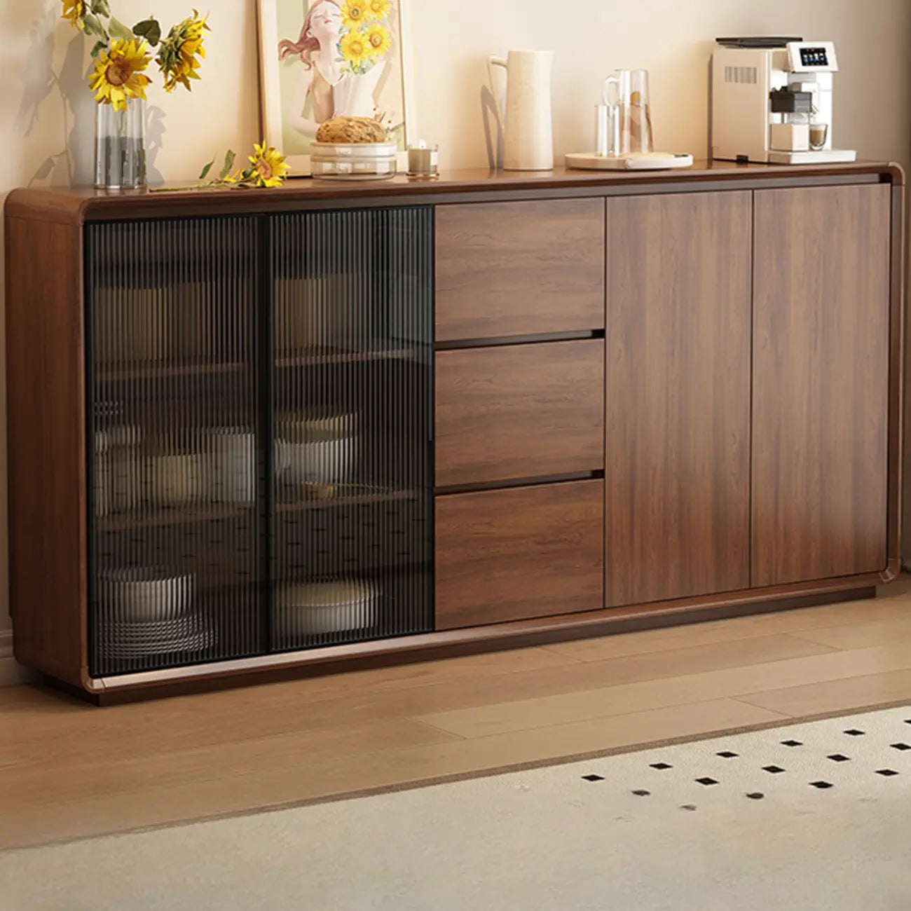 Buffet décontracté en bois couleur expresso avec tiroirs