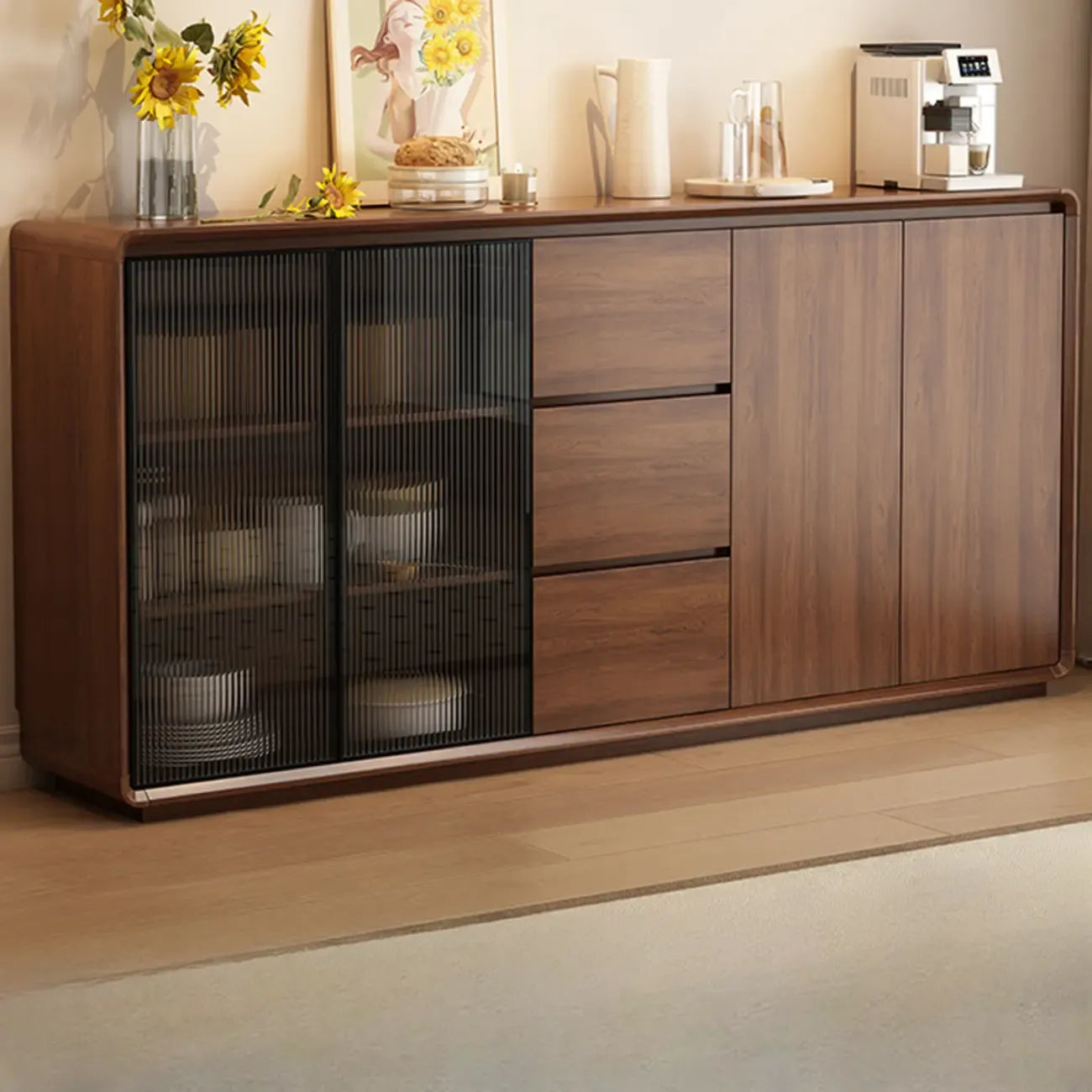 Buffet décontracté en bois couleur expresso avec tiroirs