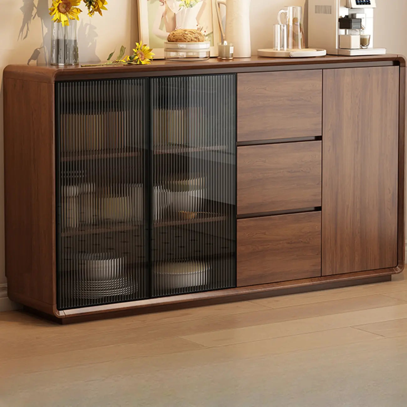 Buffet décontracté en bois couleur expresso avec tiroirs