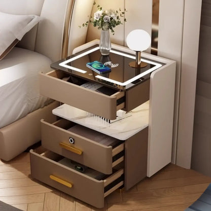 Table de chevet avec tiroir de rangement et chargeur sans fil LED