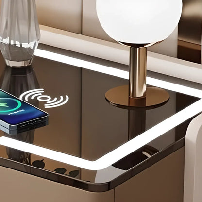 Table de chevet avec tiroir de rangement et chargeur sans fil LED