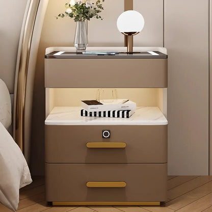 Table de chevet avec tiroir de rangement et chargeur sans fil LED