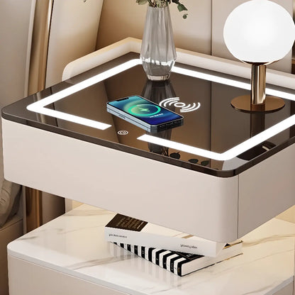 Table de chevet avec tiroir de rangement et chargeur sans fil LED