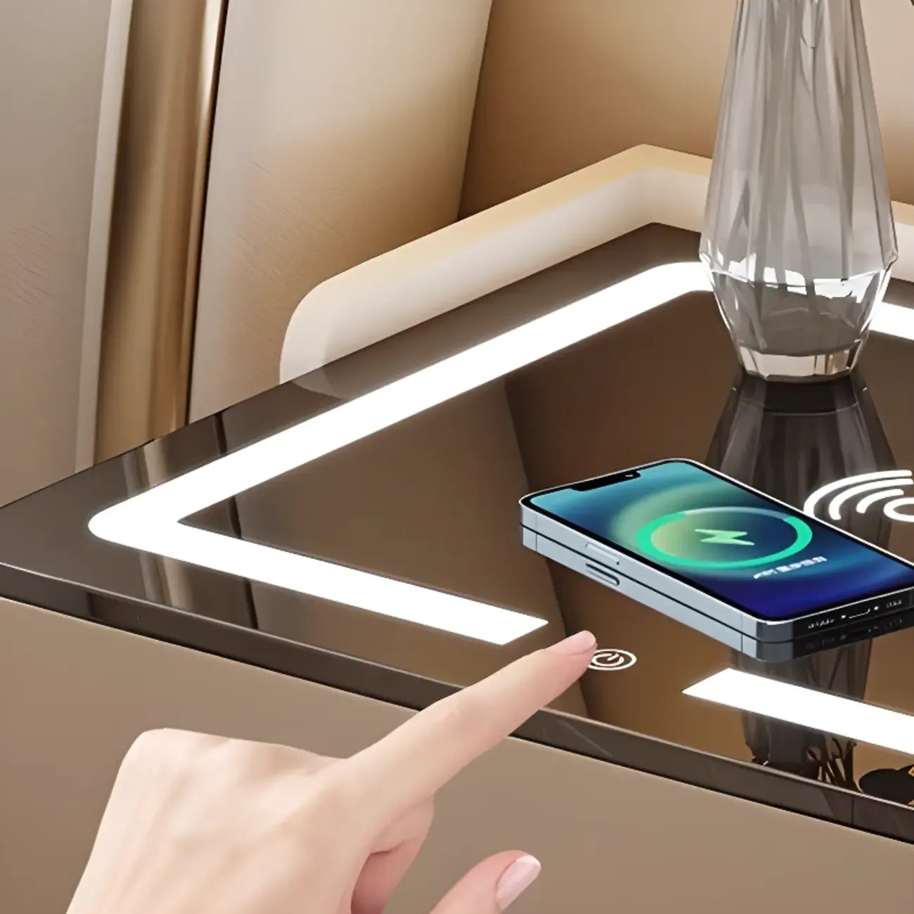 Table de chevet avec tiroir de rangement et chargeur sans fil LED