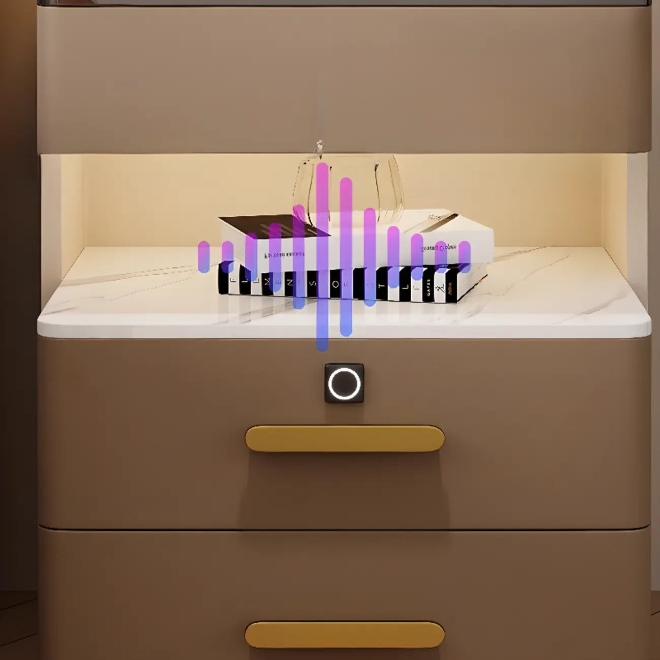 Table de chevet avec tiroir de rangement et chargeur sans fil LED