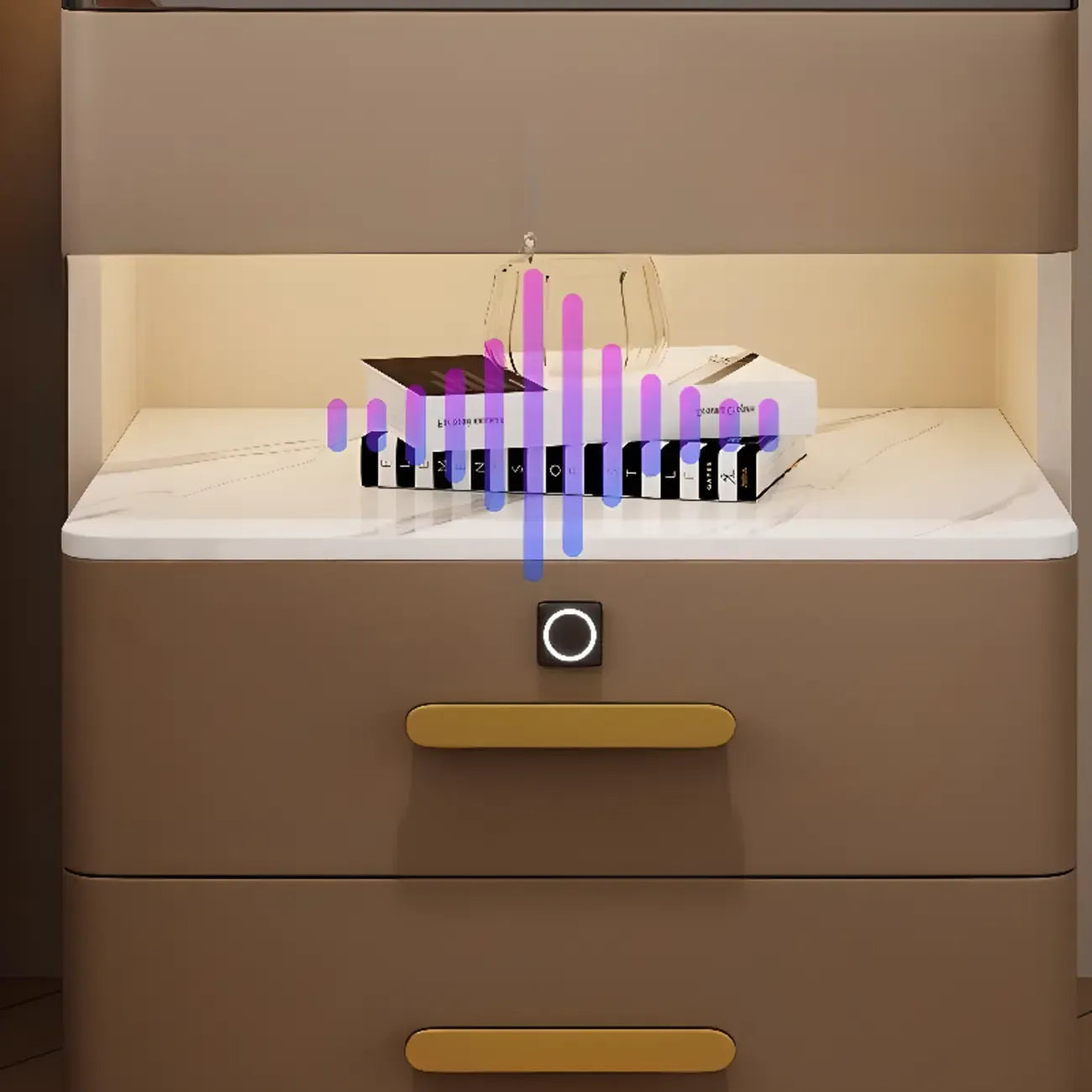 Table de chevet avec tiroir de rangement et chargeur sans fil LED