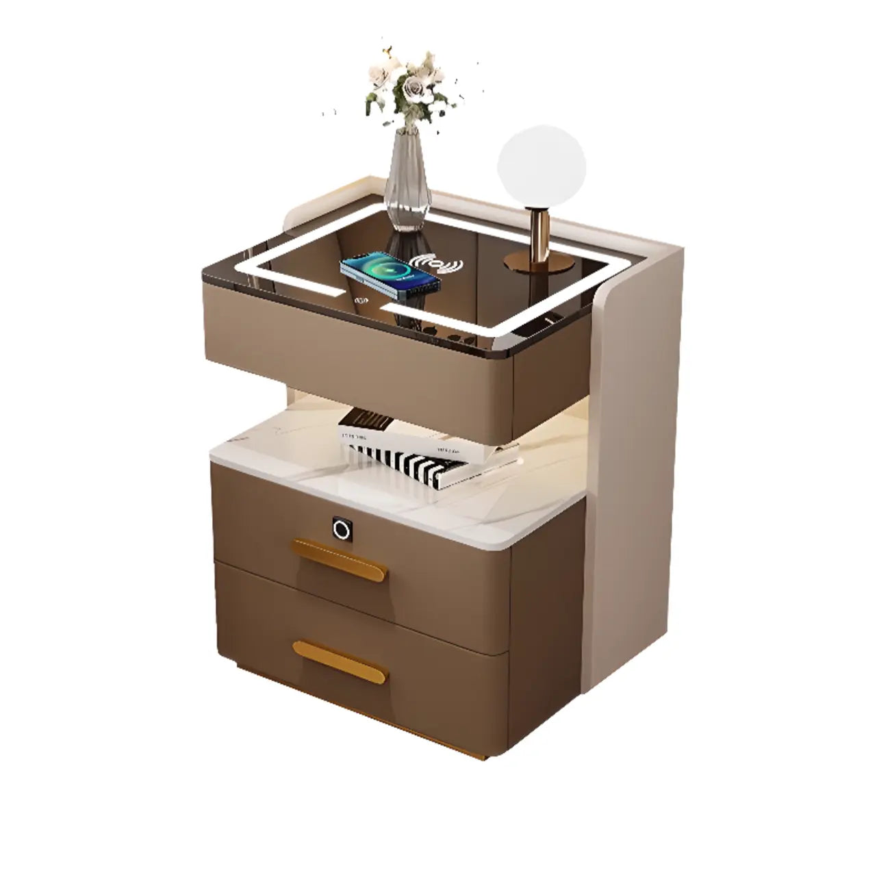 Table de chevet avec tiroir de rangement et chargeur sans fil LED