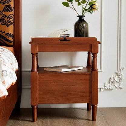 Table de chevet en bois noir à 2 tiroirs, style campagne française
