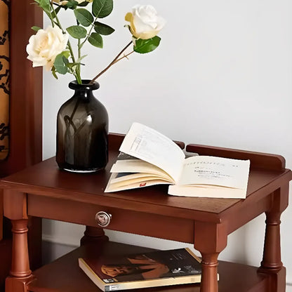 Table de chevet en bois noir à 2 tiroirs, style campagne française