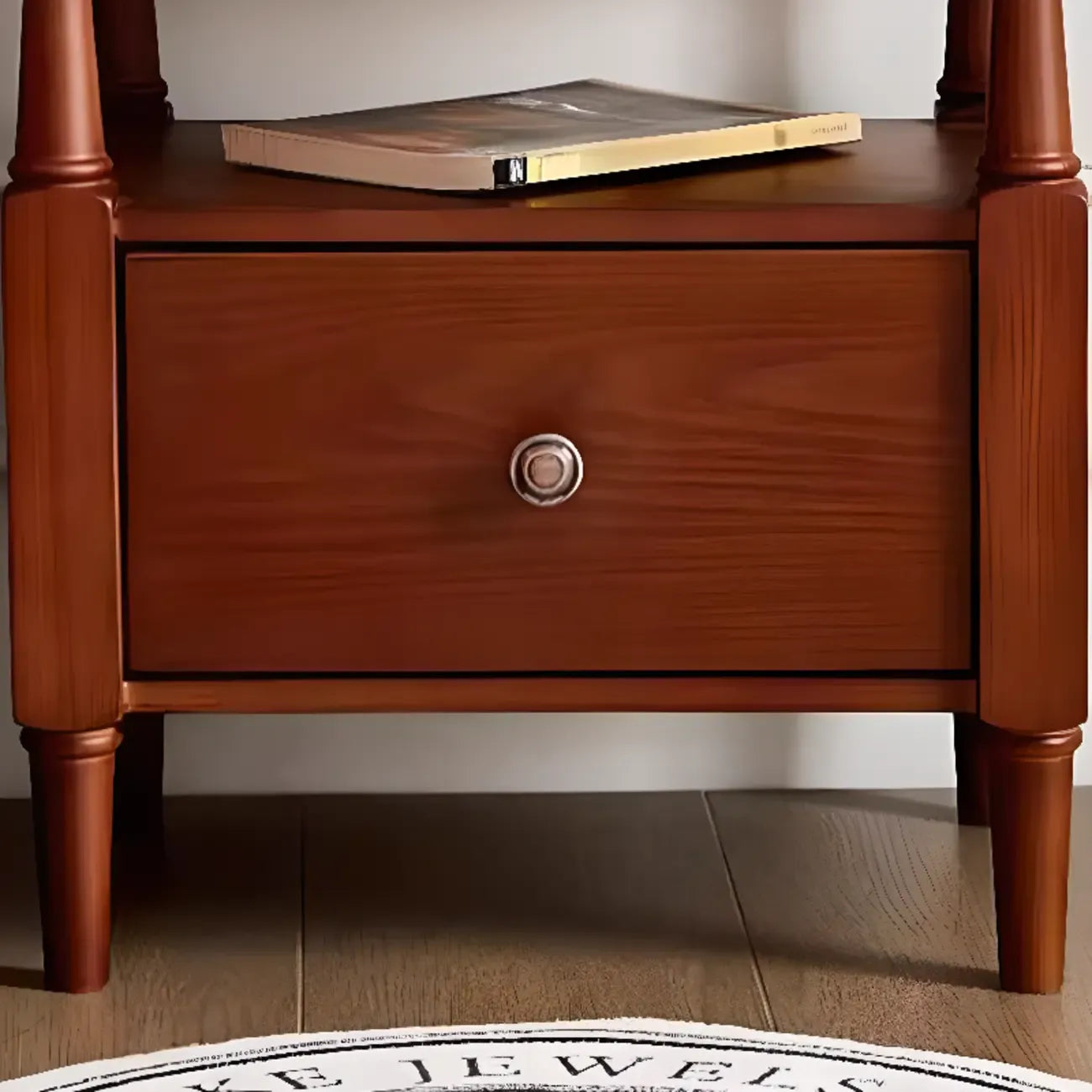 Table de chevet en bois noir à 2 tiroirs, style campagne française