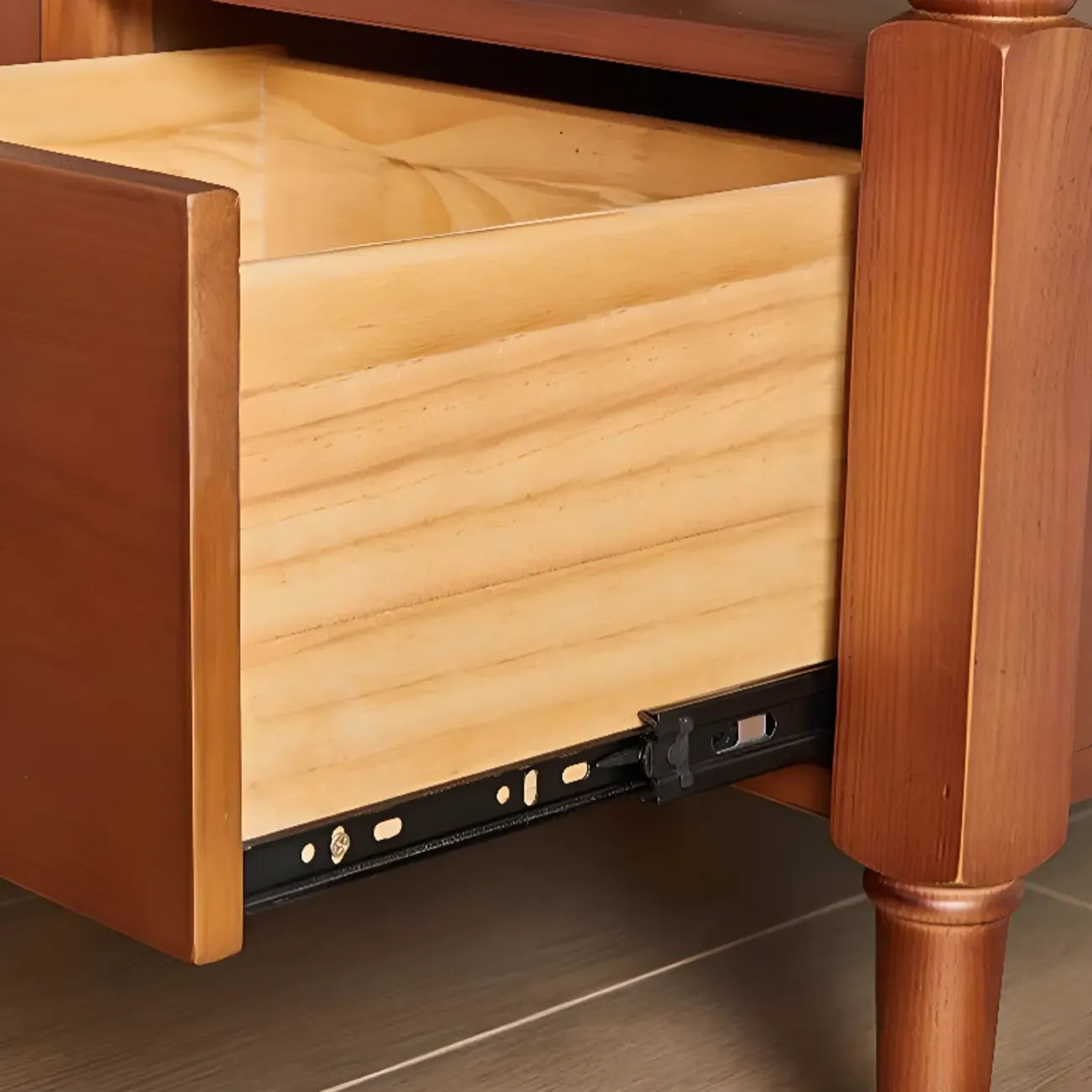 Table de chevet en bois noir à 2 tiroirs, style campagne française