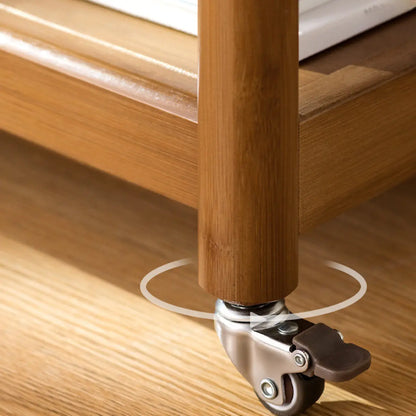 Table d'appoint rectangulaire large avec plateau en verre brun noisette et roulettes