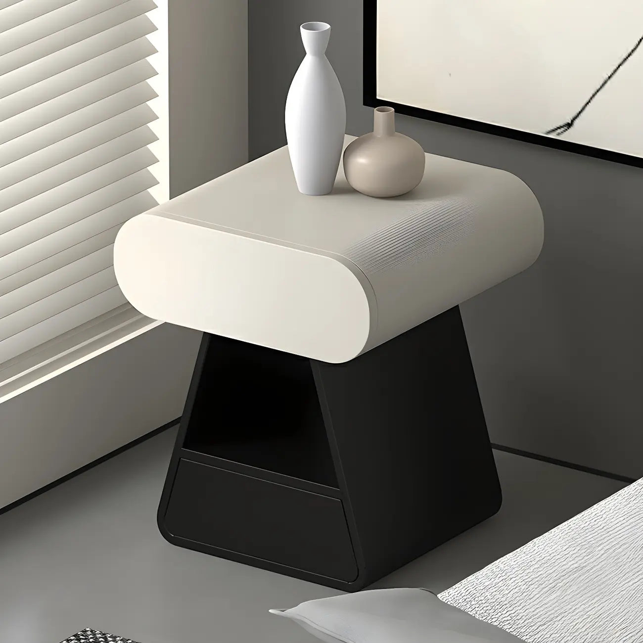 Table de chevet rectangulaire simple en bois noir et blanc à 2 tiroirs