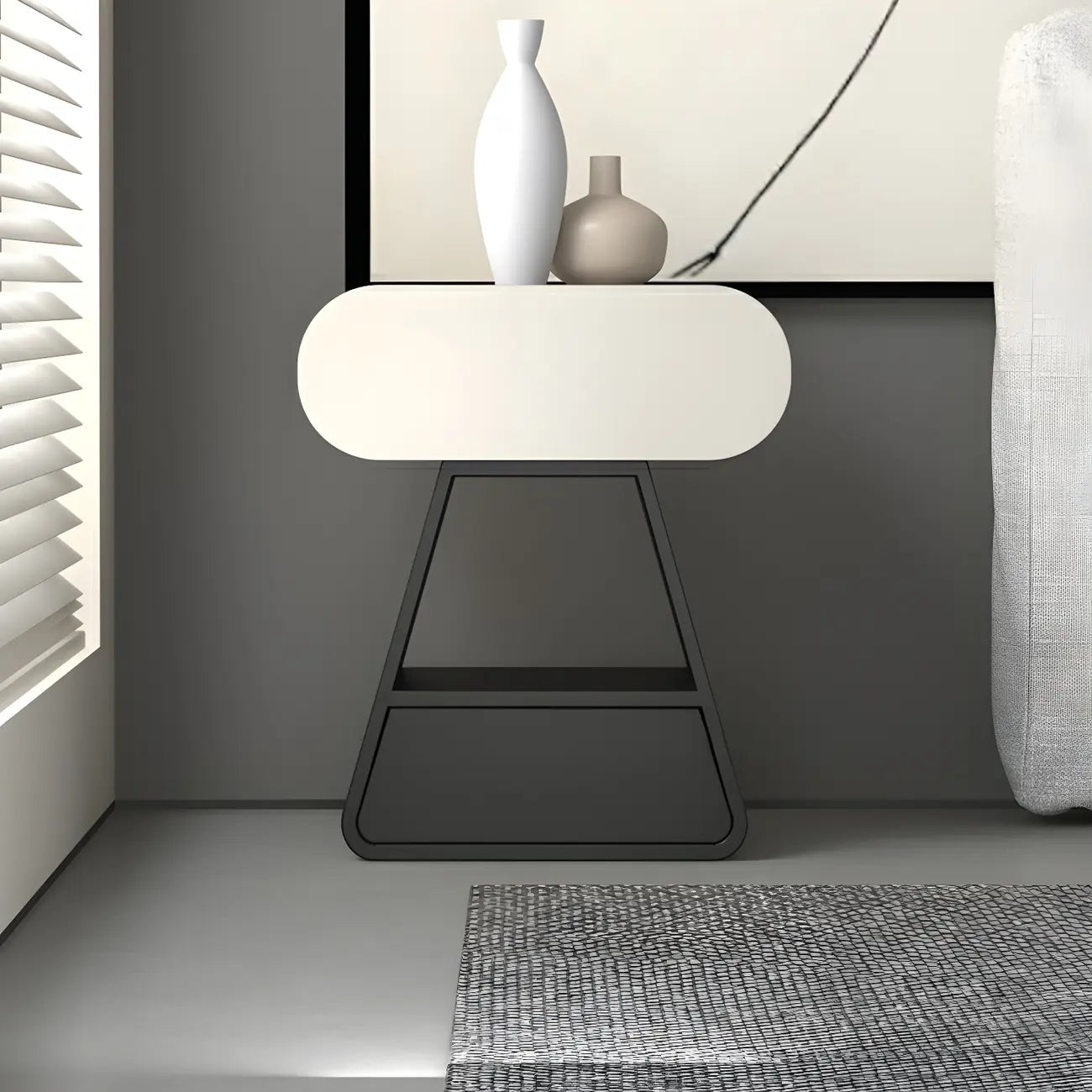 Table de chevet rectangulaire simple en bois noir et blanc à 2 tiroirs