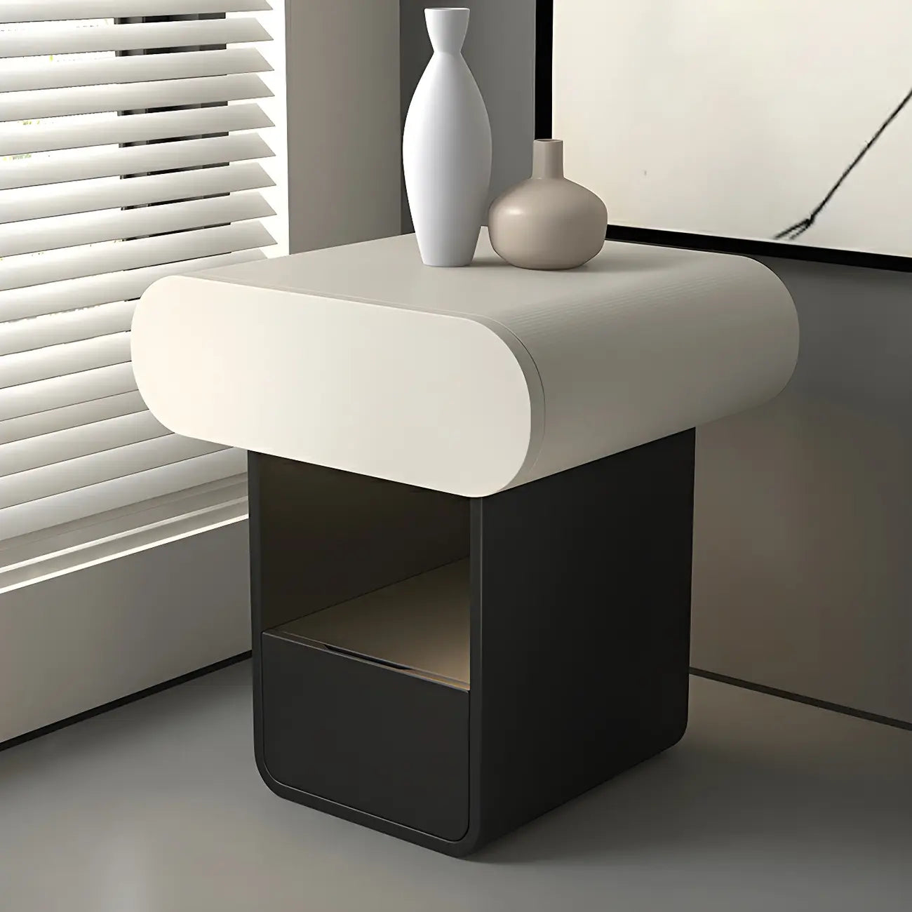 Table de chevet rectangulaire simple en bois noir et blanc à 2 tiroirs