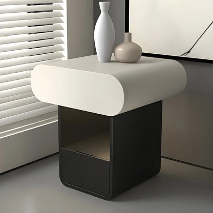 Table de chevet rectangulaire simple en bois noir et blanc à 2 tiroirs