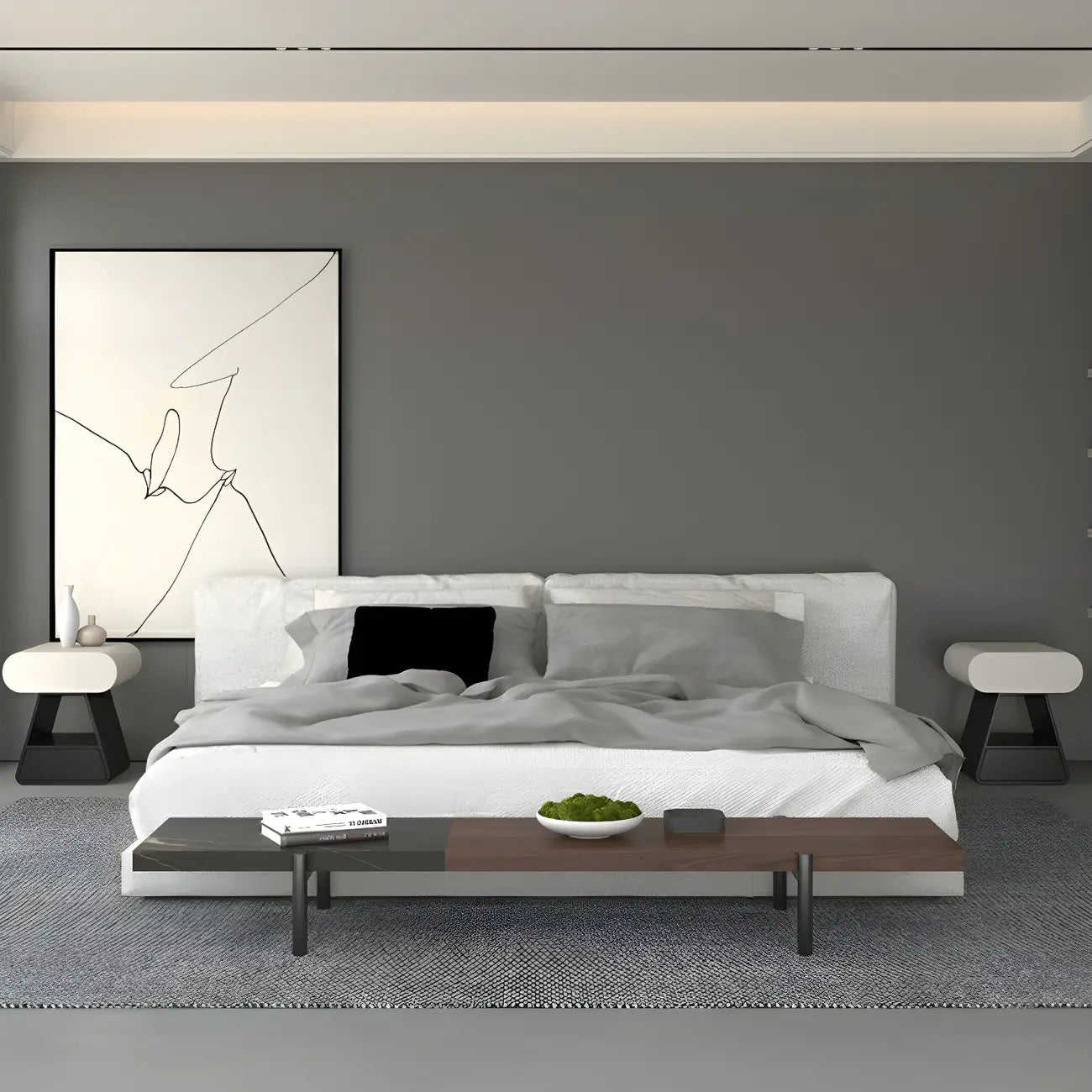 Table de chevet rectangulaire simple en bois noir et blanc à 2 tiroirs