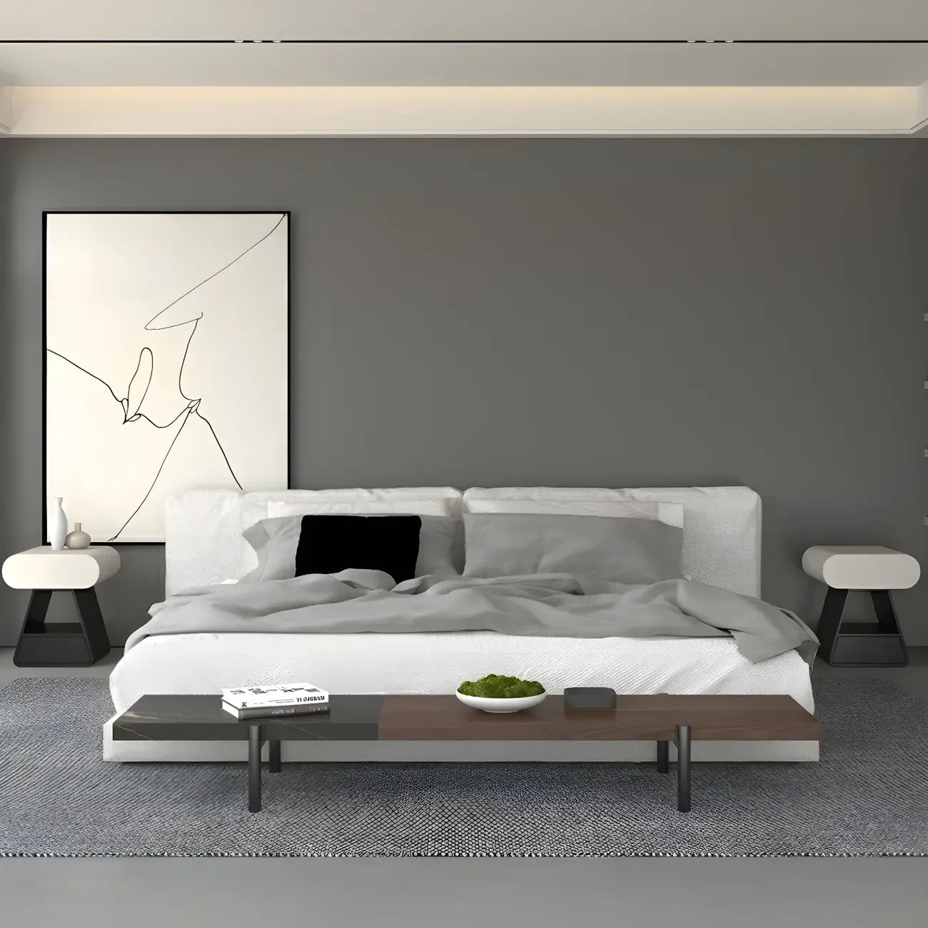 Table de chevet rectangulaire simple en bois noir et blanc à 2 tiroirs