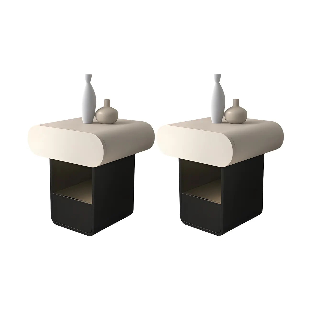 Table de chevet rectangulaire simple en bois noir et blanc à 2 tiroirs