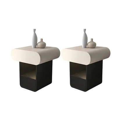 Table de chevet rectangulaire simple en bois noir et blanc à 2 tiroirs