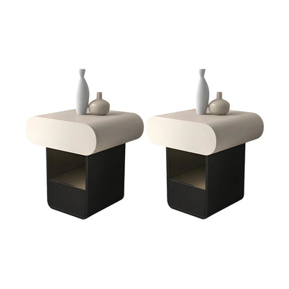 Table de chevet rectangulaire simple en bois noir et blanc à 2 tiroirs