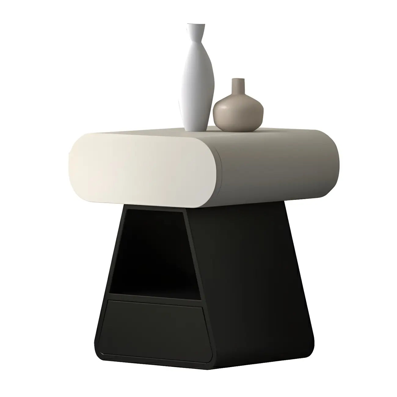 Table de chevet rectangulaire simple en bois noir et blanc à 2 tiroirs