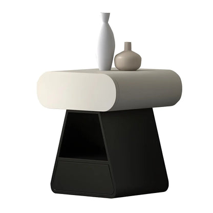 Table de chevet rectangulaire simple en bois noir et blanc à 2 tiroirs