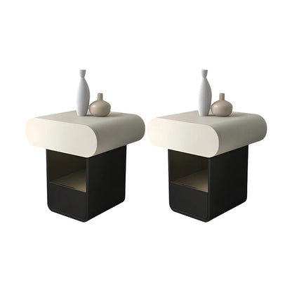Table de chevet rectangulaire simple en bois noir et blanc à 2 tiroirs