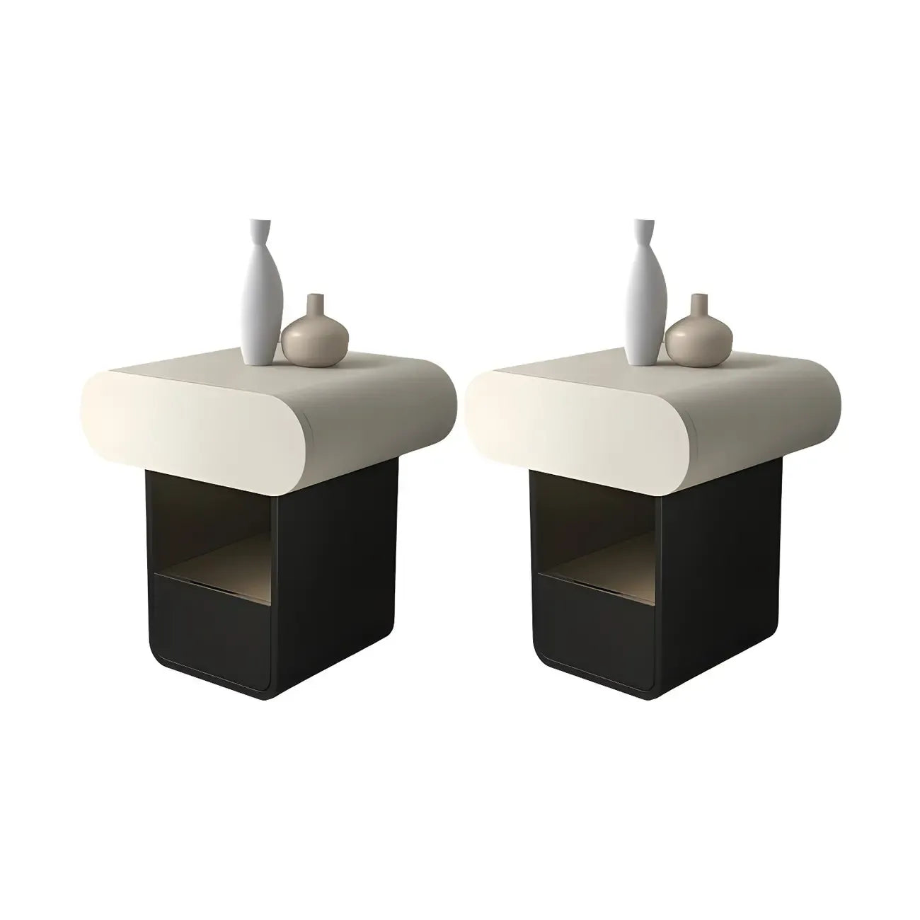 Table de chevet rectangulaire simple en bois noir et blanc à 2 tiroirs