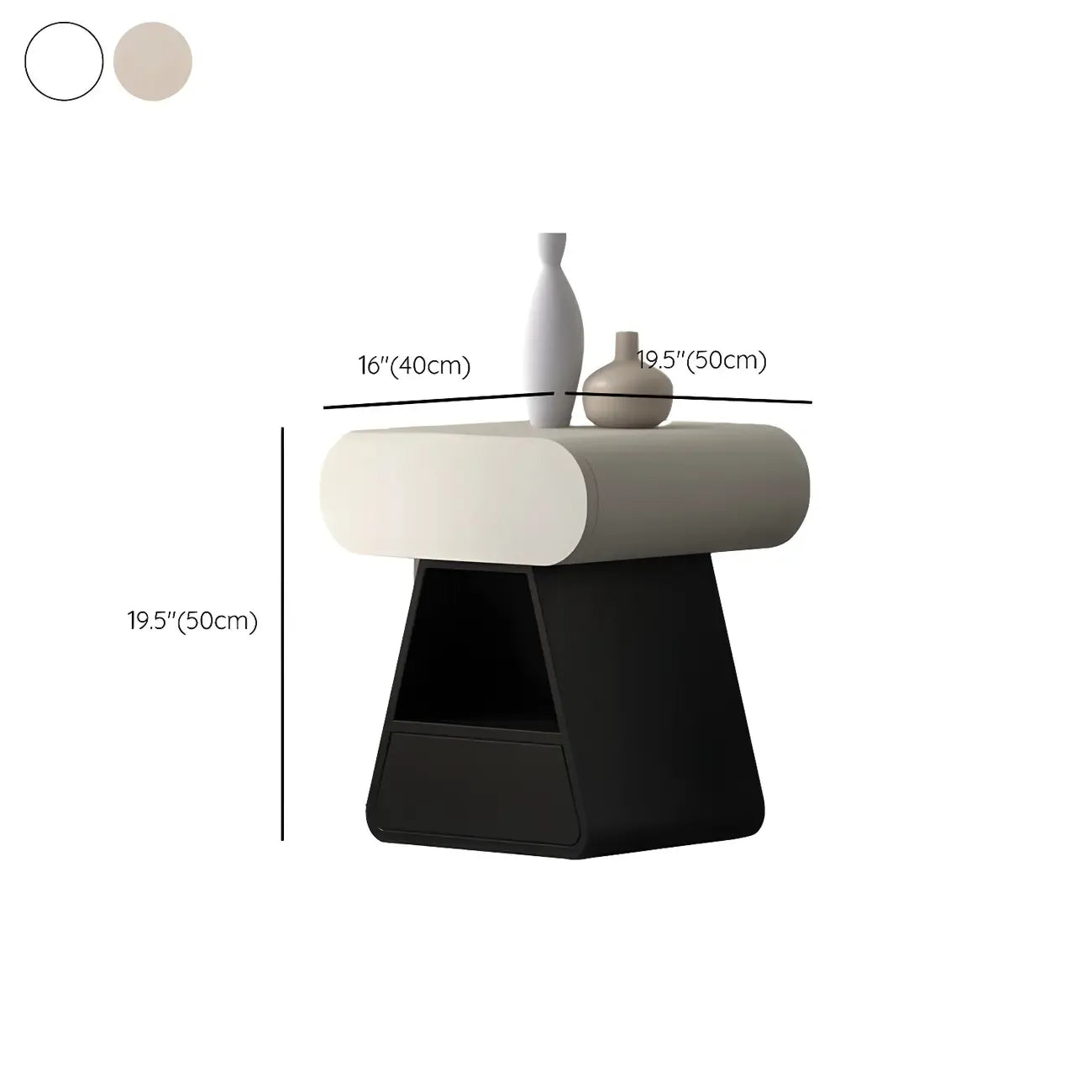 Table de chevet rectangulaire simple en bois noir et blanc à 2 tiroirs