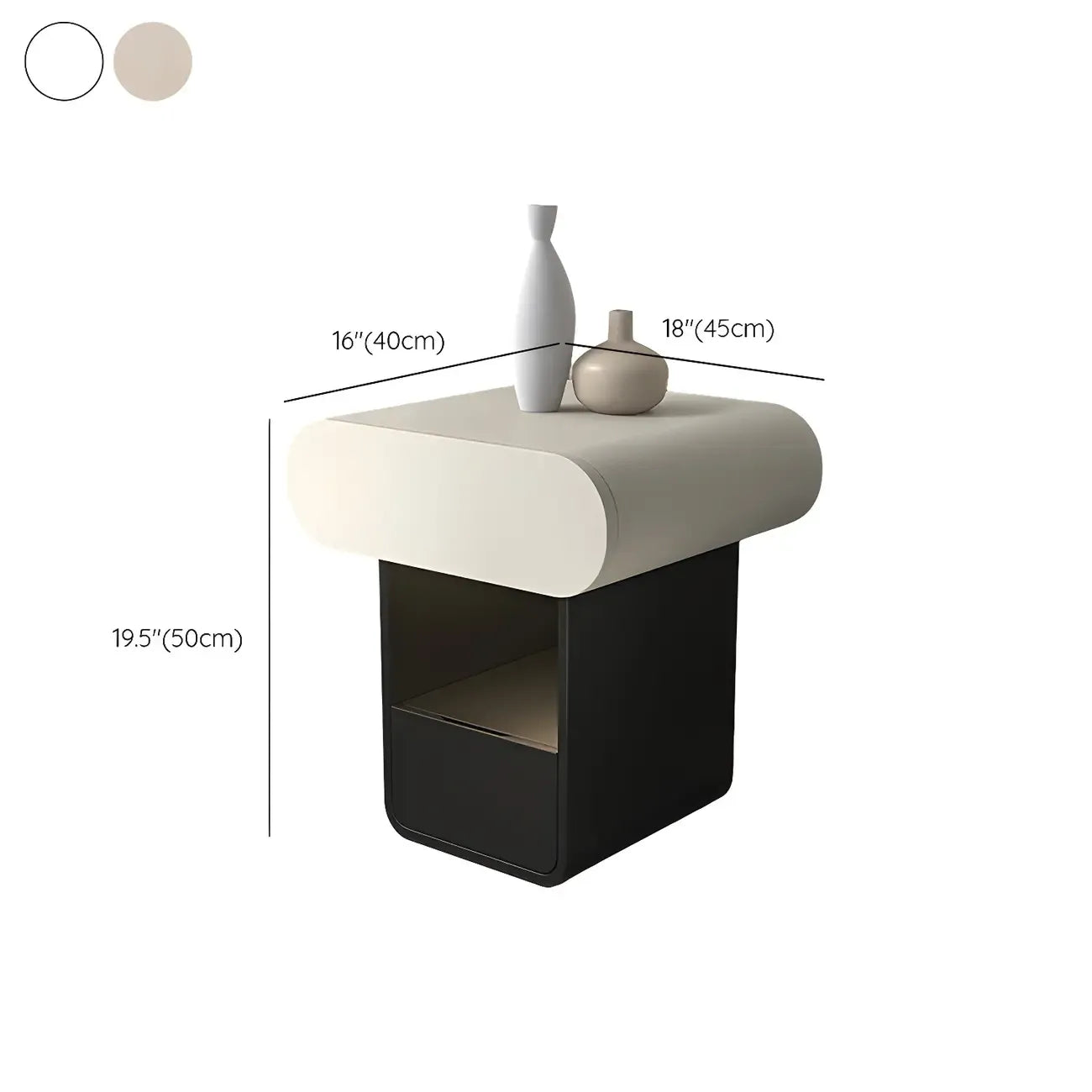 Table de chevet rectangulaire simple en bois noir et blanc à 2 tiroirs