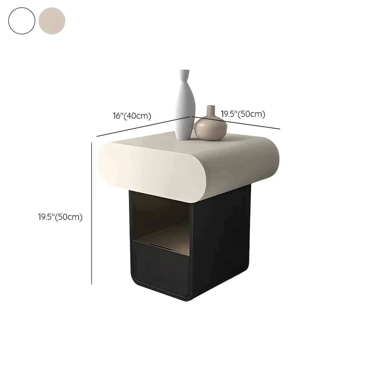 Table de chevet rectangulaire simple en bois noir et blanc à 2 tiroirs