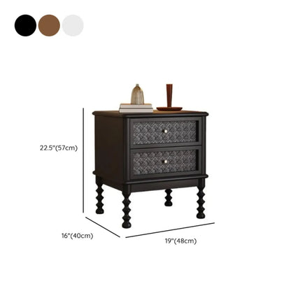 Table de chevet vintage en bois massif avec tiroirs et finition à motifs