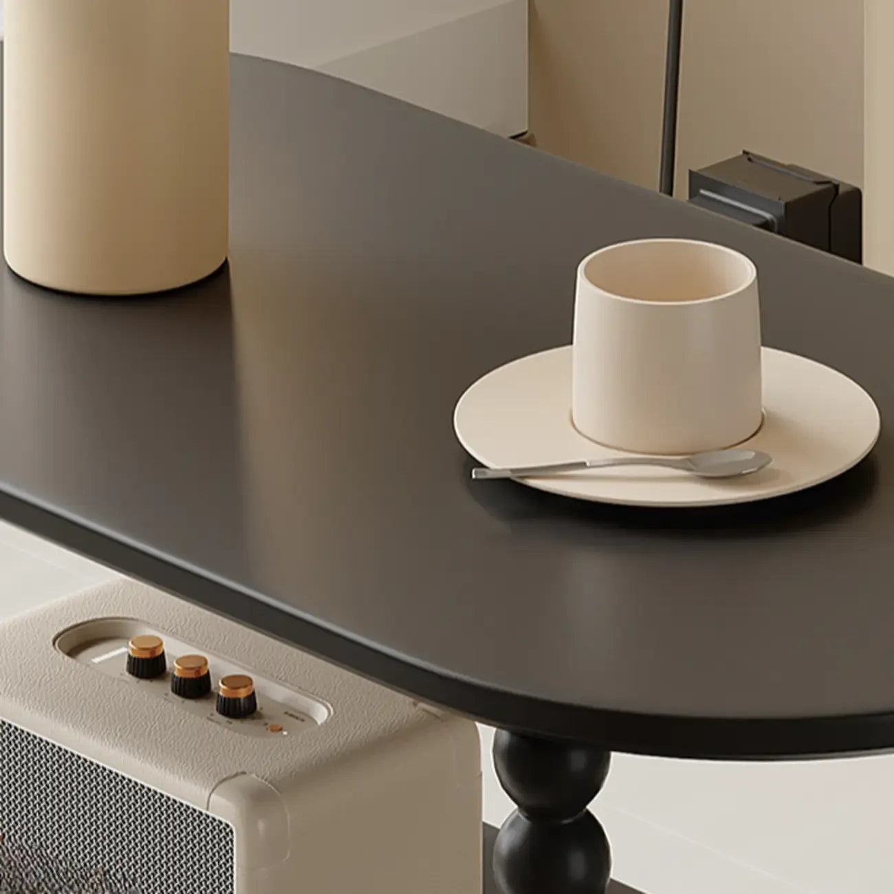 Table d'appoint roulante ovale noire en bois à 2 niveaux avec rangement