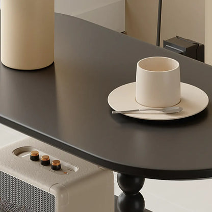 Table d'appoint roulante ovale noire en bois à 2 niveaux avec rangement