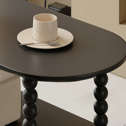 Table d'appoint roulante ovale noire en bois à 2 niveaux avec rangement